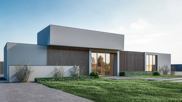 Modern evin doğal manzaralı 3D çizimi