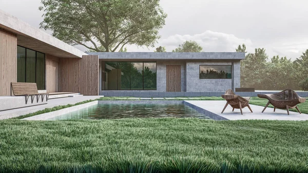 Rendering Illustration Modern House Natural Landscape — Stockfoto