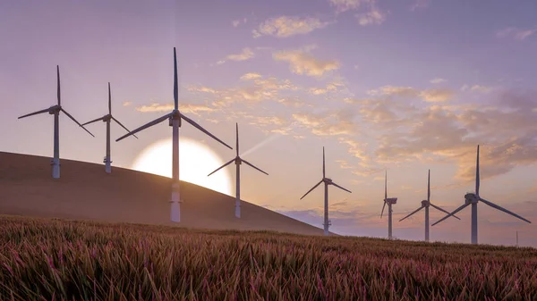 Vykreslování Ilustrace Větrné Turbíny Udržitelné Energie — Stock fotografie