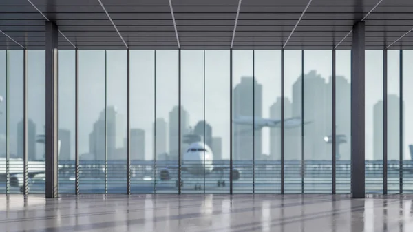Rendering Illustration Airport Terminal Hallway — Stok fotoğraf