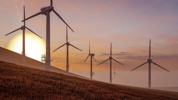 3D风力涡轮机可持续能源图解 — 图库照片
