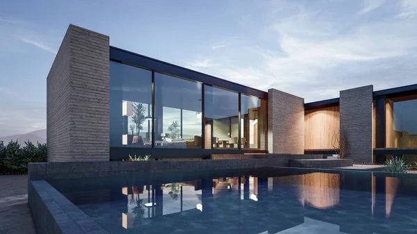 Rendering Illustration Modern House Swimming Pool — Stockfoto