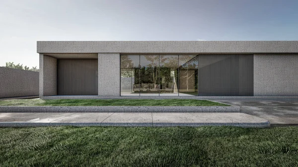 Modern evin doğal manzaralı 3D çizimi