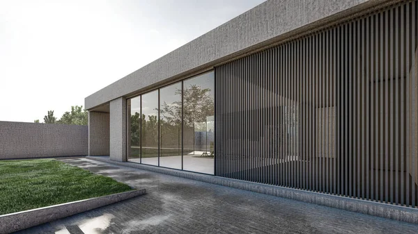 Modern evin doğal manzaralı 3D çizimi