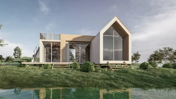 Rıhtıma bakan modern evin 3D çizimi