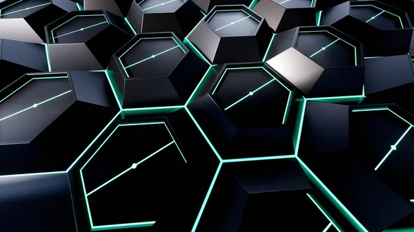 Rendering Black Light Hexagon Illustration — Stock fotografie