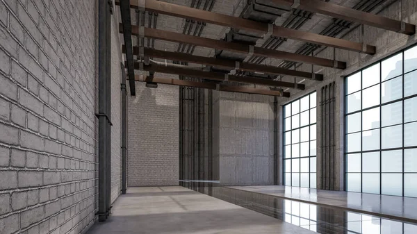 Endüstriyel Çatı Salonu Resimlerinin 3D İç Görünümü