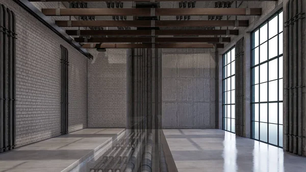 Endüstriyel Çatı Salonu Resimlerinin 3D İç Görünümü