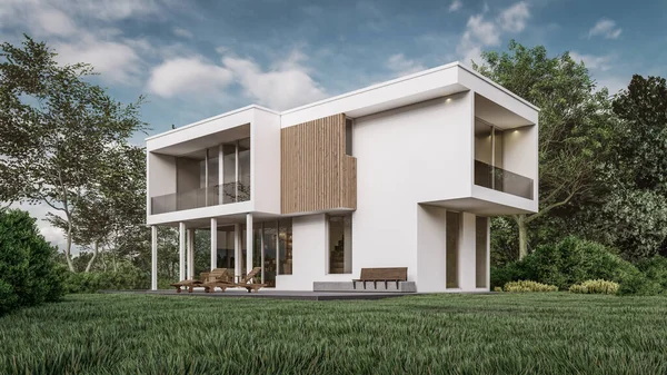 Rendering Illustration Modern House — Foto Stock