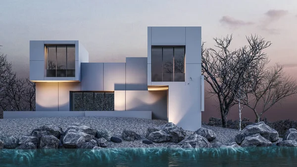 現代の家の3Dレンダリングイラスト — ストック写真