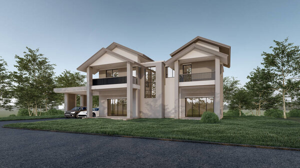 3D визуализация современного дома 