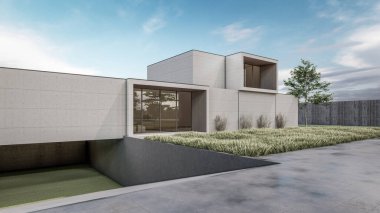 3D rendering illustration of modern house