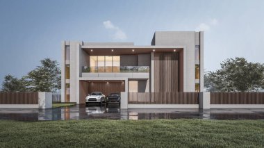3D rendering illustration of modern house
