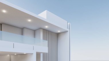 3D rendering illustration of modern house with facade cladding and sky background