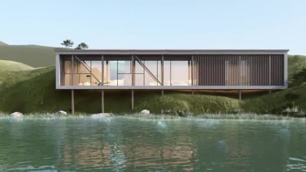 Architectural Animation Modern Minimal House Video 60P Waterfront Natural View — Stok Video