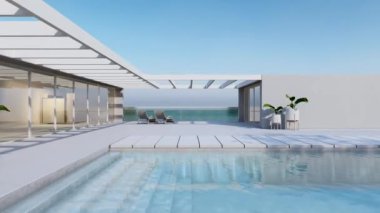 3D Animasyon Videosu 4K Mimari Modern Minimal House 'un Deniz Görünümü Arkaplanı