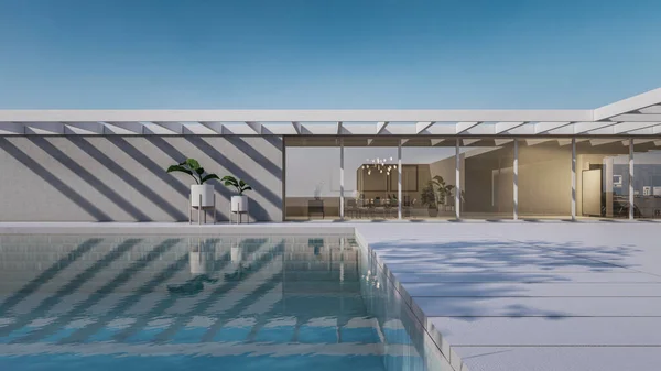 Architectural Animation Modern Minimal House Sunbathing Bed Sea View — Stok fotoğraf