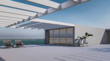 Güneş Banyosu Deniz Manzaralı Modern Minimal House 'un Mimari 3D Tasarımı 
