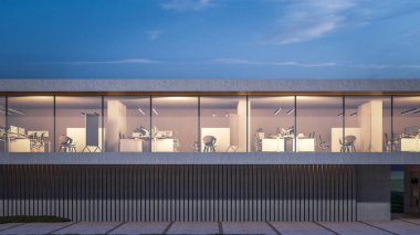 Mimari 3D tasviri, tesis alanı olan modern asgari evin tasviri