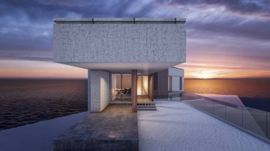 Mimari 3D tasviri, tesis alanı olan modern asgari evin tasviri