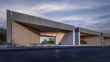 Mimari 3D tasviri, tesis alanı olan modern asgari evin tasviri