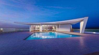 Mimari 3D, yüzme havuzlu modern evin tasviri