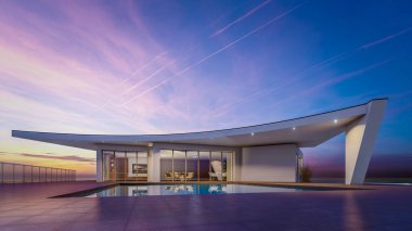 Mimari 3D, yüzme havuzlu modern evin tasviri