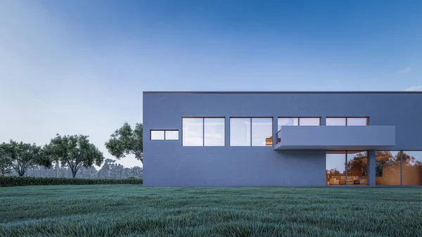 Illustration Architecturale Rendu Une Maison Moderne Minimale Avec Paysage Naturel — Photo