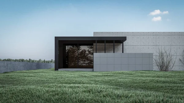 Architektonische Rendering Illustration Eines Modernen Minimalistischen Hauses Mit Natürlicher Landschaft — Stockfoto