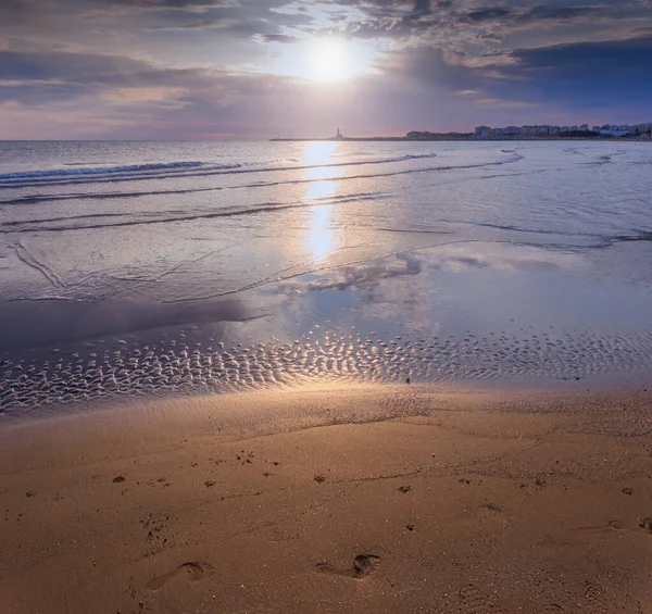 Zonsondergang Het Strand Baai Van Vieste Convento San Lorenzo Strand — Stockfoto