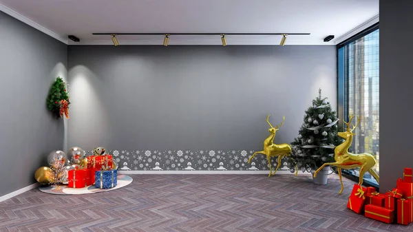 Sala Estar Interior Navidad Decoración Habitación Tema Navidad Con Chimenea — Foto de Stock