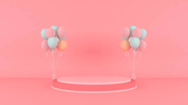 Happy Valentines Day Podium Display Decoration Balloons Rendering — Zdjęcie stockowe