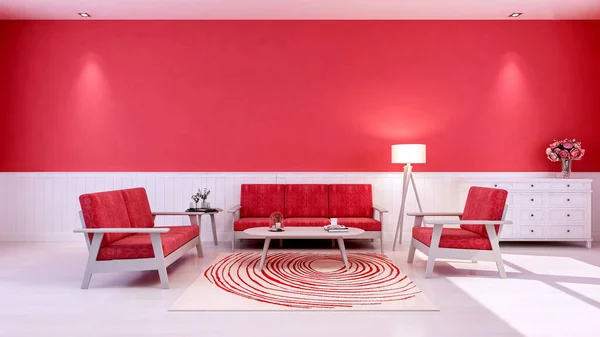 Interior Sala Estar Color Rojo Tema Para Día San Valentín —  Fotos de Stock