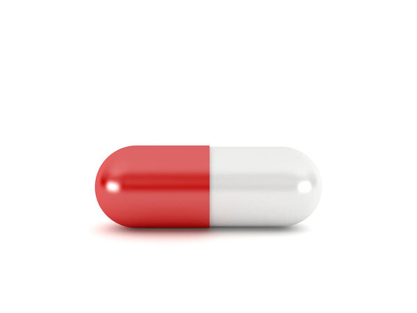 Красная капсула таблетки изолированы на белом фоне, 3D рендеринг