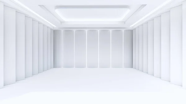 Modern white empty room interior with white LED light, 3d rendering