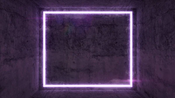 Grunge Cement Background Purple Neon Light Frame Rendering — Zdjęcie stockowe