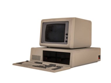Vintage Desktop PC with keyboard isolated on white background, 3d rendering
