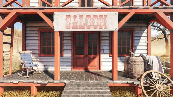 Old Vintage Western Saloon Isolated Field Wild West Rendering — 图库照片