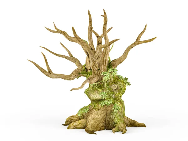 白い背景に隔離された忍び寄る植物と恐ろしい枯れ木 3Dレンダリング — ストック写真