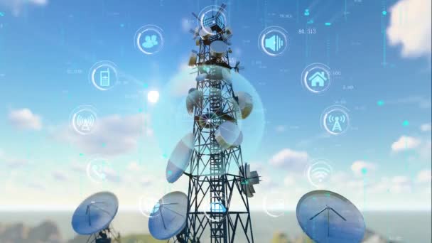Communication Base Station Signal Tower Transmits Information — Video Stock