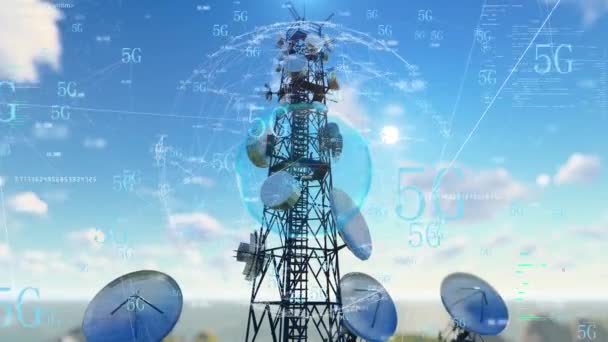 5G基地局信号塔から情報の送受信 — ストック動画