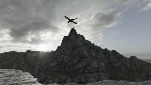 Uçak Dağın Tepesinden Uçtu — Stok video