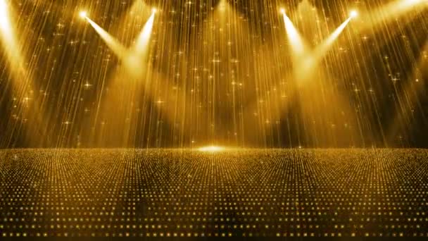 Golden Particle Ballroom Lights Flashing Performance Background — Vídeo de stock