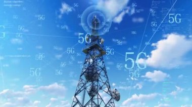 5g communication signal tower base station transmits data signal