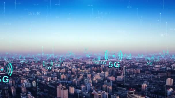 Smart City Wird Durch Netzwerk Abgedeckt — Stockvideo