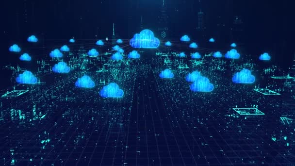 Cloud Service Network Particle Holographic Urban Data Center — Vídeos de Stock