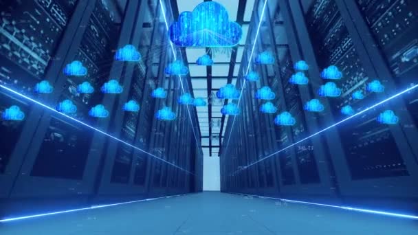 Kunstmatige Intelligentie Cloud Computing Big Data Server Room Informatie Opslag — Stockvideo
