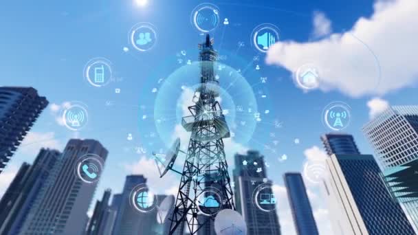 Base Station Communication Network Connects All Things Interconnected Smart City — Video Stock