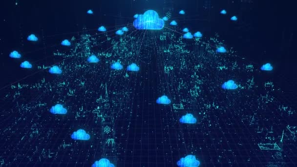Cloud Computing Netwerkdekking Technologie Holografische Slimme Stad — Stockvideo
