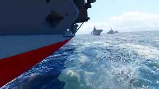 Case Military Conflict Aircraft Carrier Battle Group Went Sea Fight — Stock video